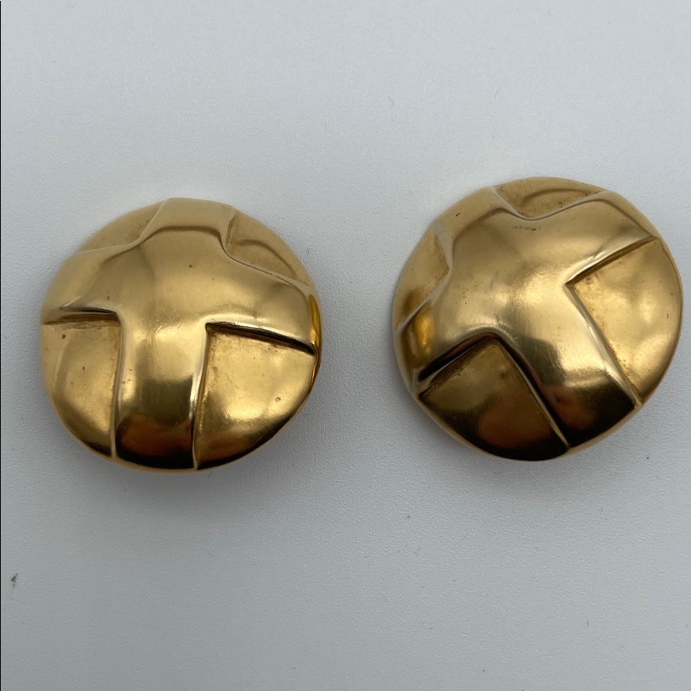 Robert Lee Morris Gold Plated Clip On Cross Design Earrings